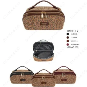 Neceser Sintético Diana & Co Firenze con Estampado Leopardo y 2 Cremalleras para Mujer