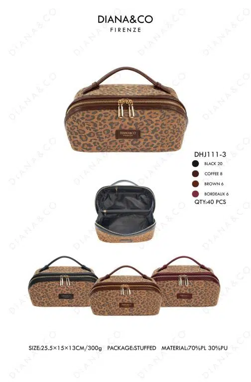 Neceser Sintético Diana & Co Firenze con Estampado Leopardo y 2 Cremalleras para Mujer