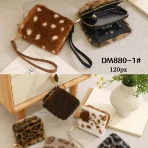 Monedero con Pelo Sintético, Diseño Animal Print y Asa Corta Extraíble para Mujer