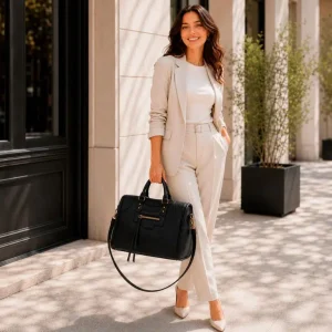 Bolso de Mano Sintético Grande con Bolsillos Exteriores y Cremalleras Originales para Mujer