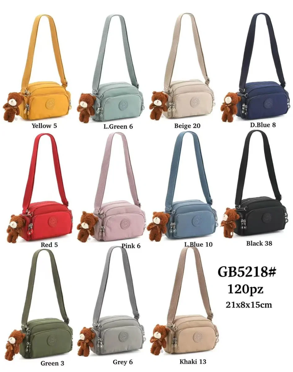 Bolso Bandolera en Nylon para Mujer con Osito Decorativo y Multicompartimentos con Cremallera - Imagen 3
