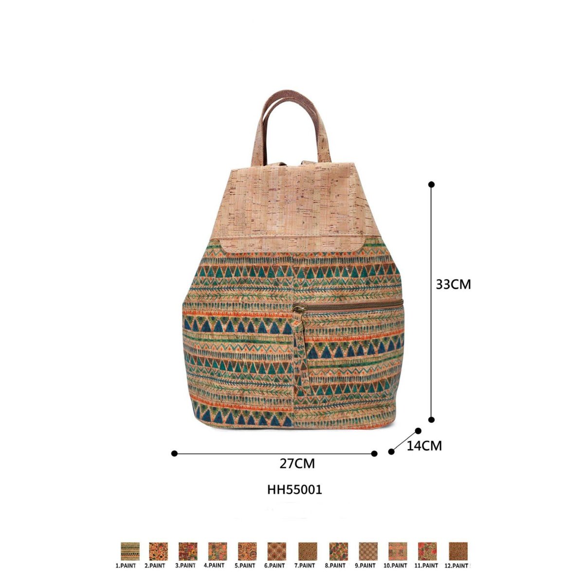 Amplia Mochila Antirrobo Ecológica en Corcho con Bolsillo Frontal para Mujer