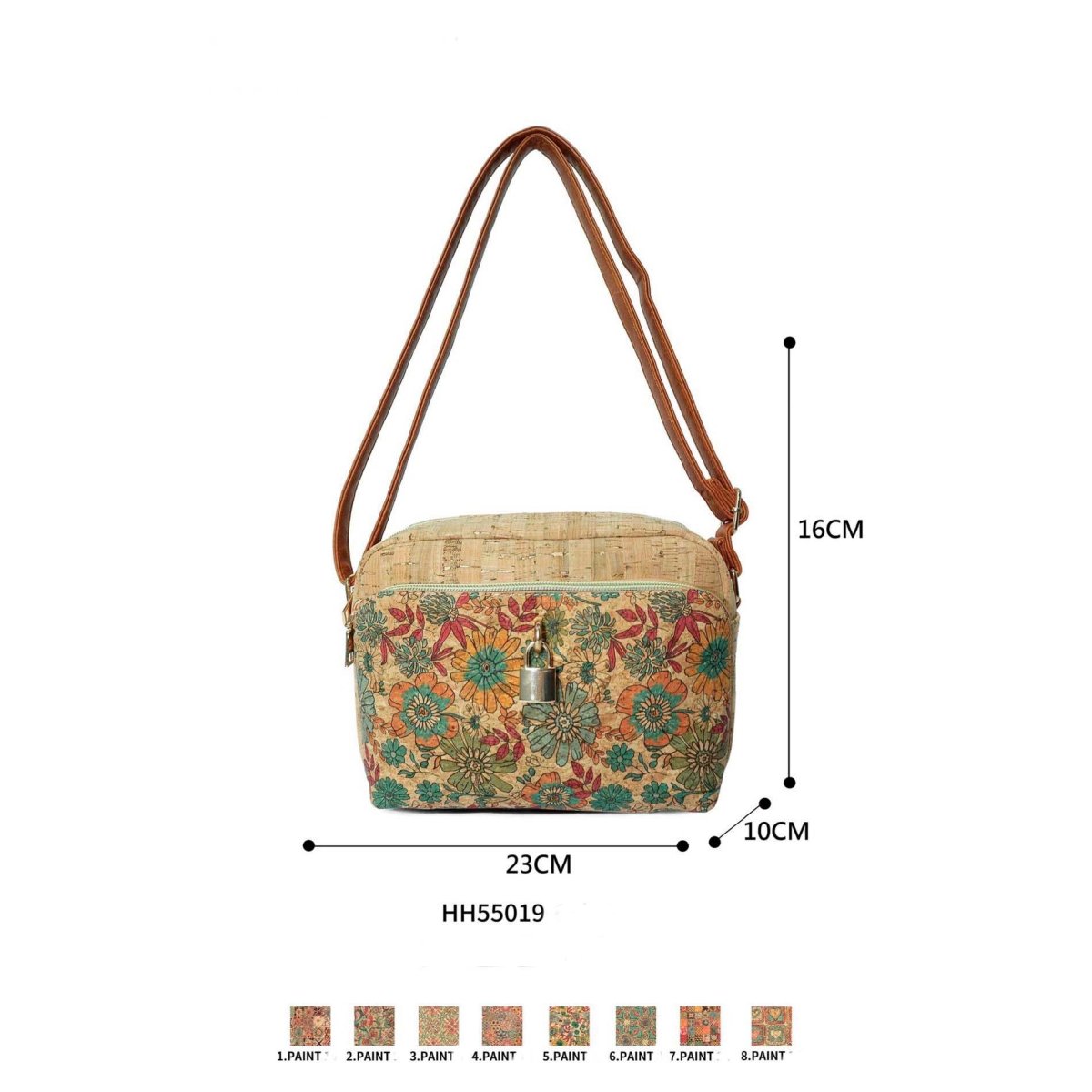 Bolso Bandolera Ecológico en Corcho con Bolsillo Frontal y Candado Decorativo para Mujer - Imagen 2