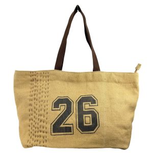 Bolso de Hombro Artesanal tipo Shopper en Yute con Números en el Frontal para Mujer