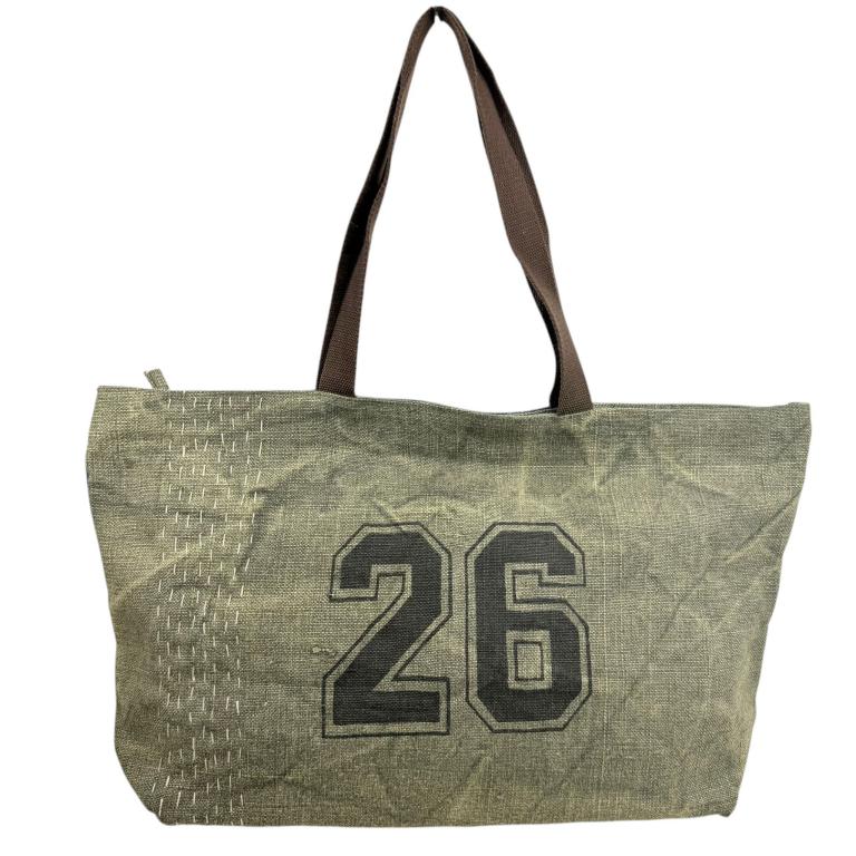 Bolso de Hombro Artesanal tipo Shopper en Yute con Números en el Frontal para Mujer - Imagen 4