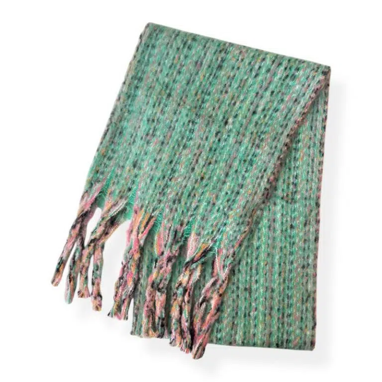 Elegante Bufanda de Lana para Mujer con Flecos Multicolores y Precioso Diseño