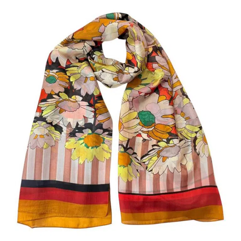 Amplia Bufanda de Mujer en Seda 100% con Gran Calidad y Diseño de Flores - Imagen 2