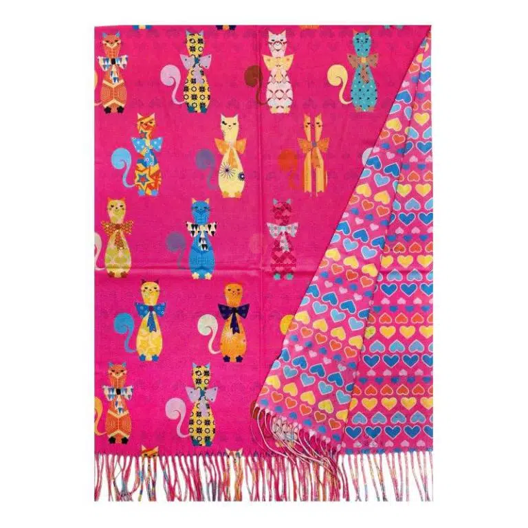 Alegre Bufanda de Mujer en Lana con Precioso Diseño Multicolor de Gatos y Gran Calidad - Imagen 5