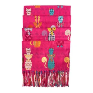 Alegre Bufanda de Mujer en Lana con Precioso Diseño Multicolor de Gatos y Gran Calidad