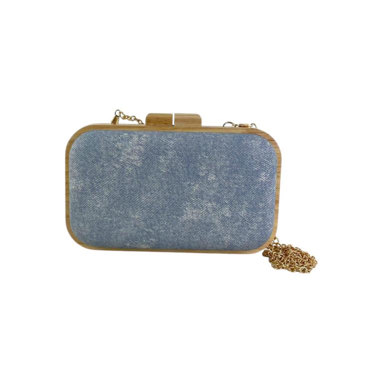 Bolso de Fiesta Sintético de Mujer con Cierre Magnético de Madera y Asa de Cadena Extraíble