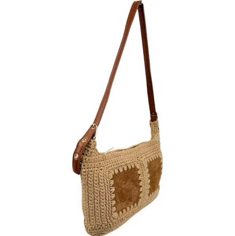 Bolso Bandolera de Algodón tipo Ganchillo con Diseño Cuadrados Frontales para Mujer - Imagen 8
