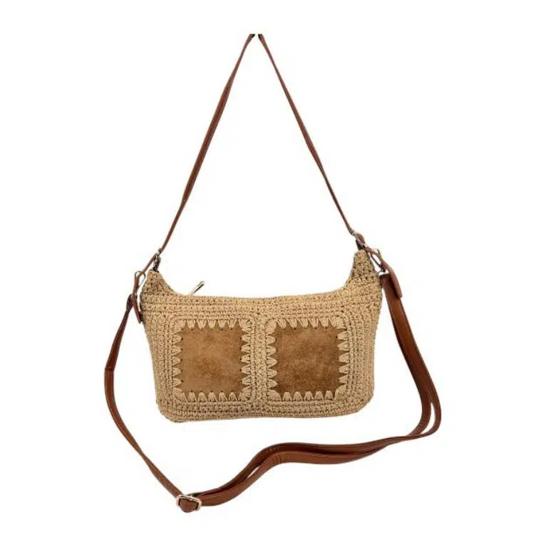 Bolso Bandolera de Algodón tipo Ganchillo con Diseño Cuadrados Frontales para Mujer - Imagen 3