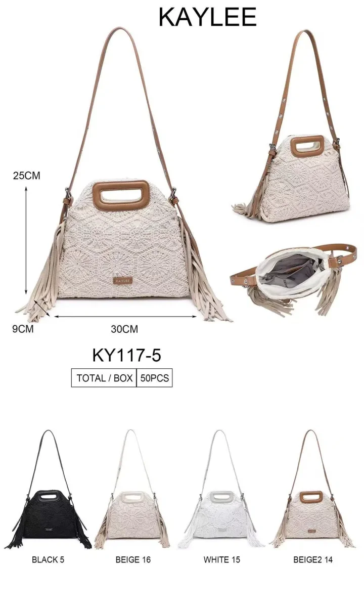 Bolso de Mano Crochet Kaylee Flecos Laterales Decorativos para Mujer - Imagen 3