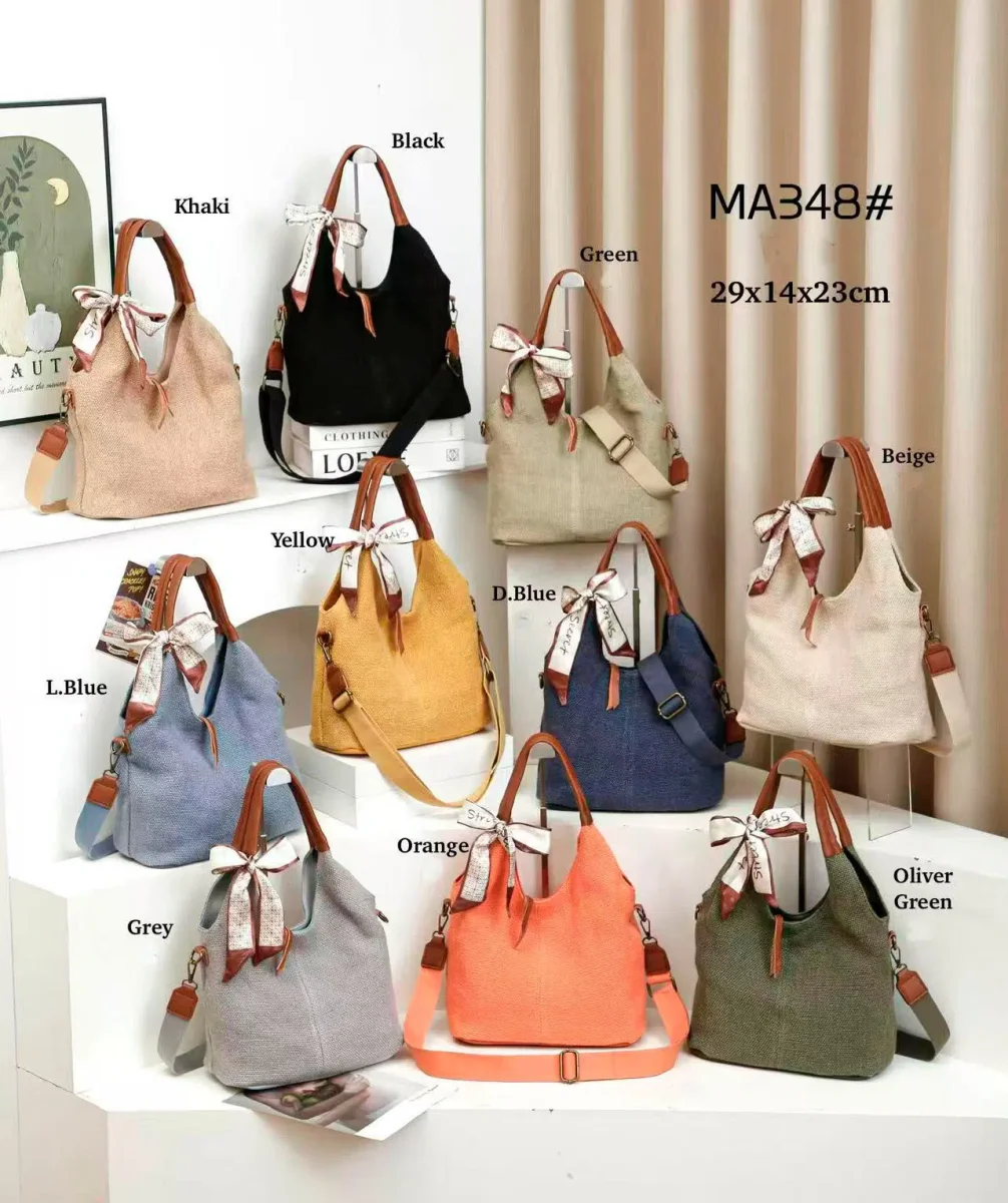 Bolso de Hombro en Lino Lavado con Pañuelo Decorativo, Cremallera y 2 Asas Marrones para Mujer. - Imagen 3