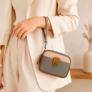 Monedero Multicolor de Piel con Diseño Exclusivo, Asa Corta y 2 Bolsillos para Mujer