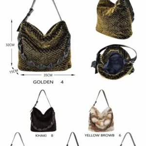 Bolso de Hombro tipo Hobo con Pelo Sintético y Asa Larga Acolchada para Mujer