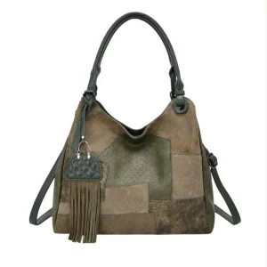 Bolso de Hombro Sintético Hobo para Mujer tipo Patchwork con Frontal Decorativo y Cremallera