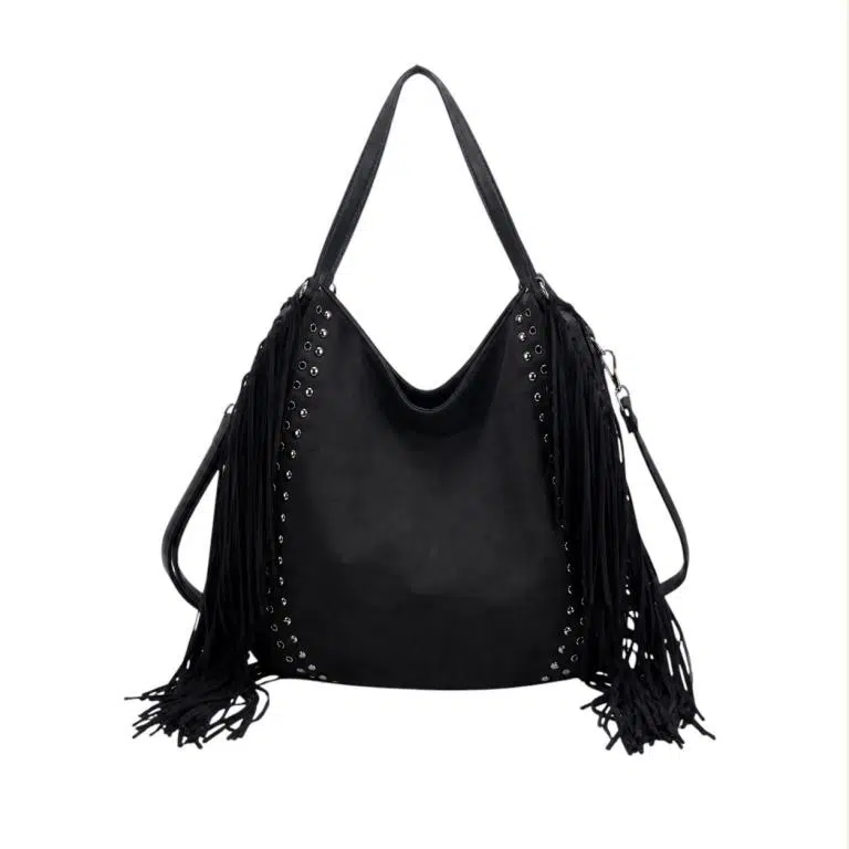 Amplio Bolso de Hombro Sintético tipo Hobo con Flecos y Tachuelas Decorativas para Mujer - Imagen 4