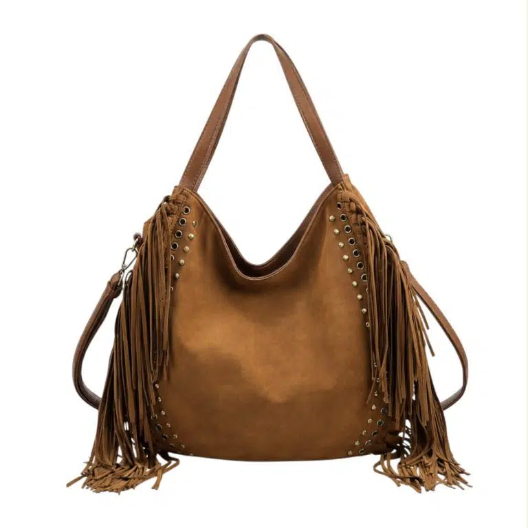 Amplio Bolso de Hombro Sintético tipo Hobo con Flecos y Tachuelas Decorativas para Mujer - Imagen 5