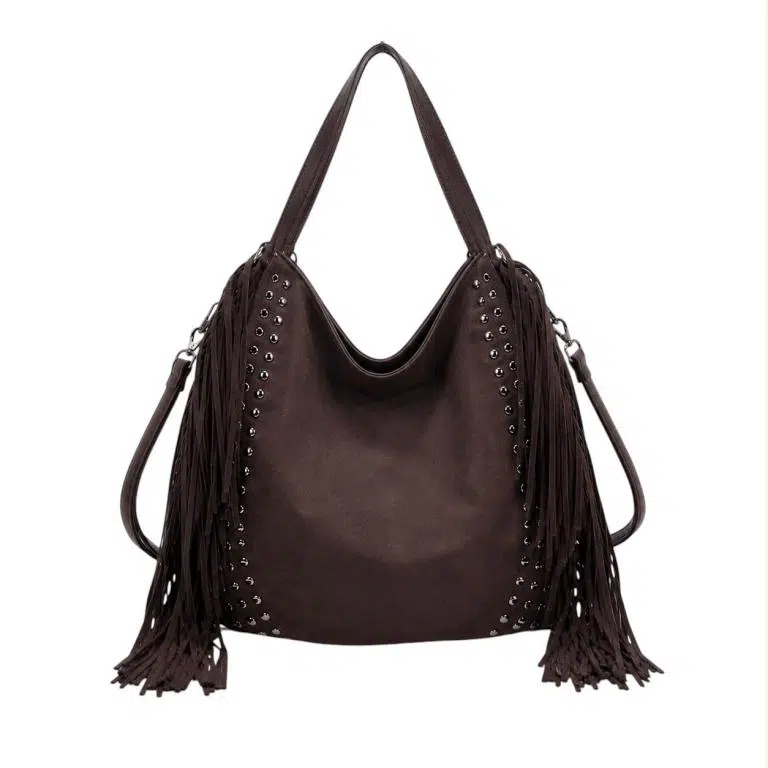 Amplio Bolso de Hombro Sintético tipo Hobo con Flecos y Tachuelas Decorativas para Mujer - Imagen 6