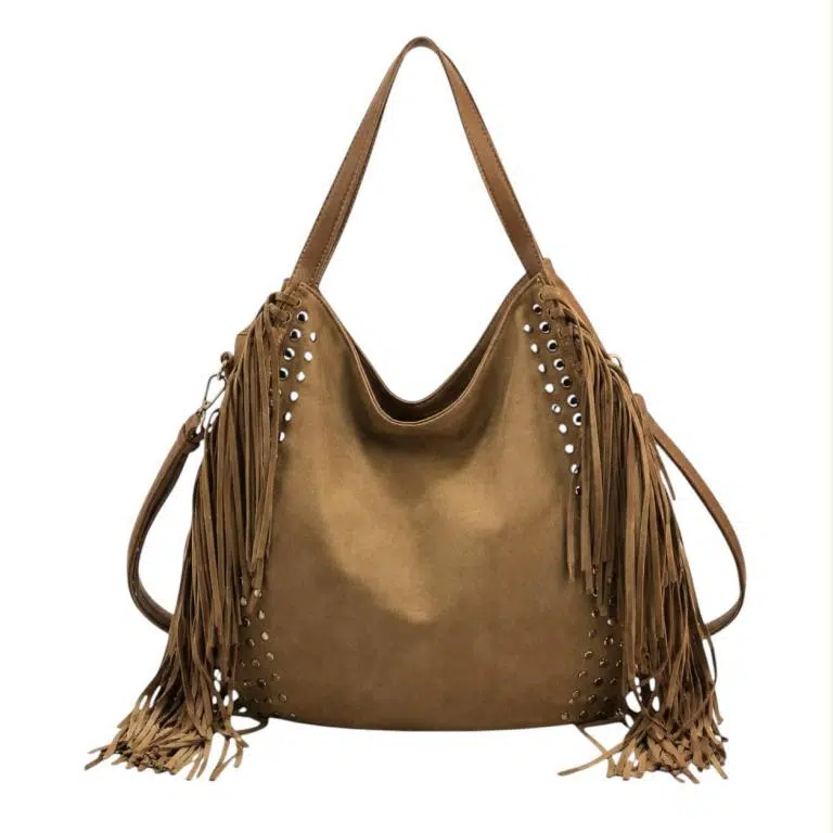 Amplio Bolso de Hombro Sintético tipo Hobo con Flecos y Tachuelas Decorativas para Mujer - Imagen 3