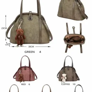 Bolso de Mano Sintético con Osito Decorativo, Manivela de Giro y Cierre de Imán para Mujer