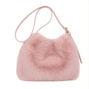 Bolso Bandolera con Pelito Sintético, Cierre de Botón y Asa Larga para Mujer