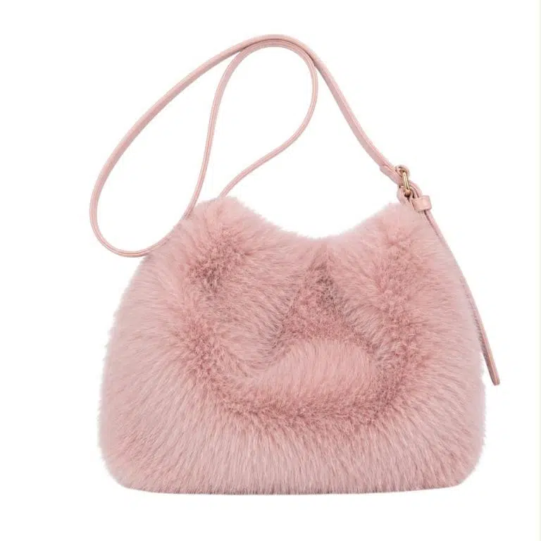 Bolso Bandolera con Pelito Sintético, Cierre de Botón y Asa Larga para Mujer