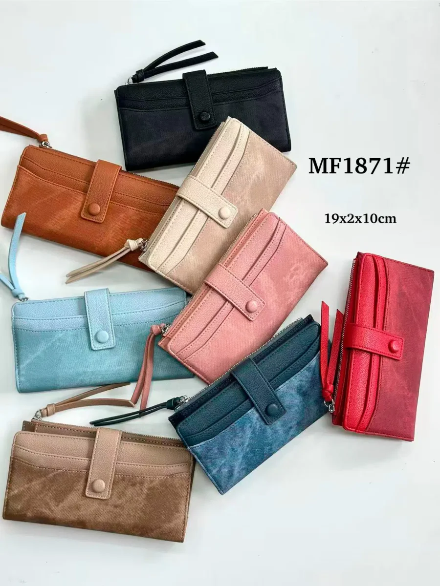 Cartera Larga Sintética Estilo Serraje de Mujer con Espacio Frontal para Tarjetas