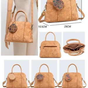 Bolso de Mano en Corcho Ecológico con Tira Bandolera y Monedero Circular Extra Mujer