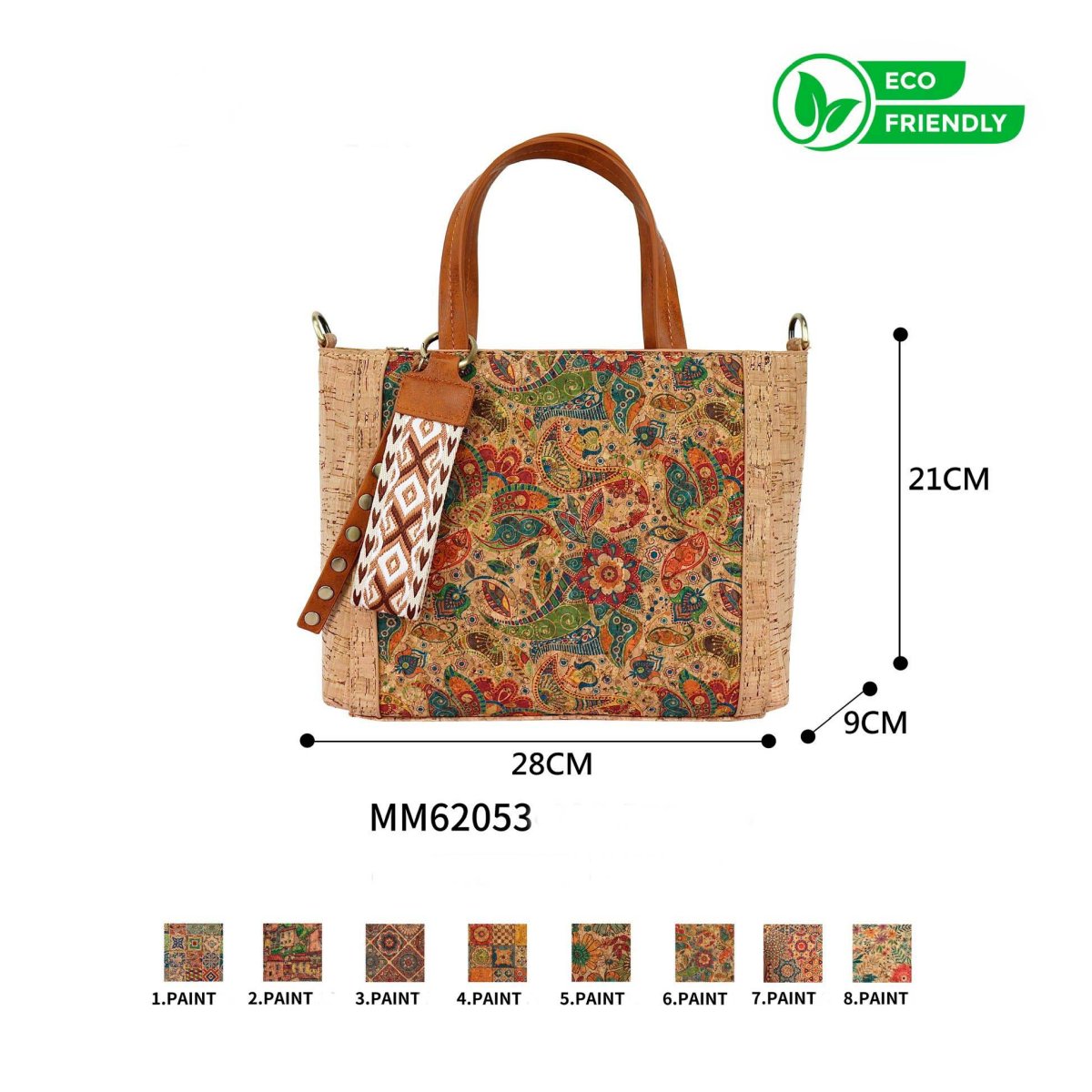 Bolso de Mano Ecológico en Corcho tipo Tote para Mujer con Elementos Decorativos Frontales - Imagen 2