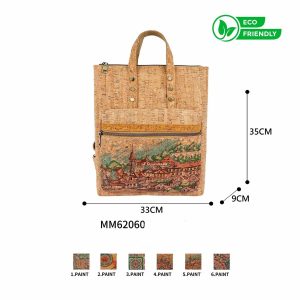 Mochila Ecológica de Corcho para Mujer con Tachuelas Decorativas Frontales y Gran Capacidad