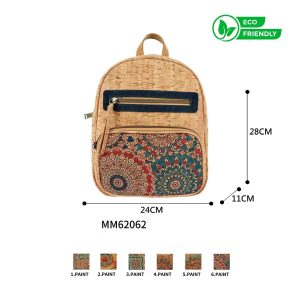 Mochila Ecológica de Corcho para Mujer con 2 Bolsillos Frontales de Cremallera y Bonito Diseño