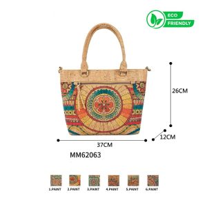 Bolso de Mano Ecológico en Corcho tipo Tote para Mujer con Bolsillo Frontal y Bonito Diseño
