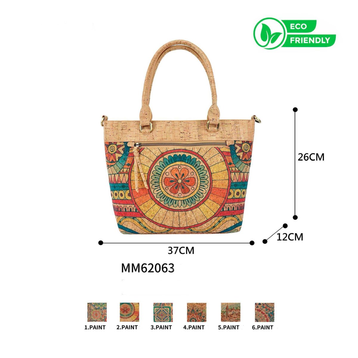 Bolso de Mano Ecológico en Corcho tipo Tote para Mujer con Bolsillo Frontal y Bonito Diseño - Imagen 2