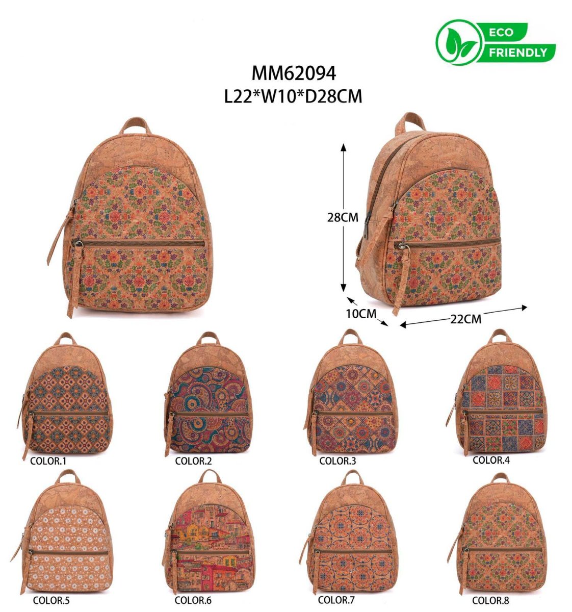 Mochila Ecológica de Corcho para Mujer con 2 Bolsillos Frontales y Alegre Diseño - Imagen 2
