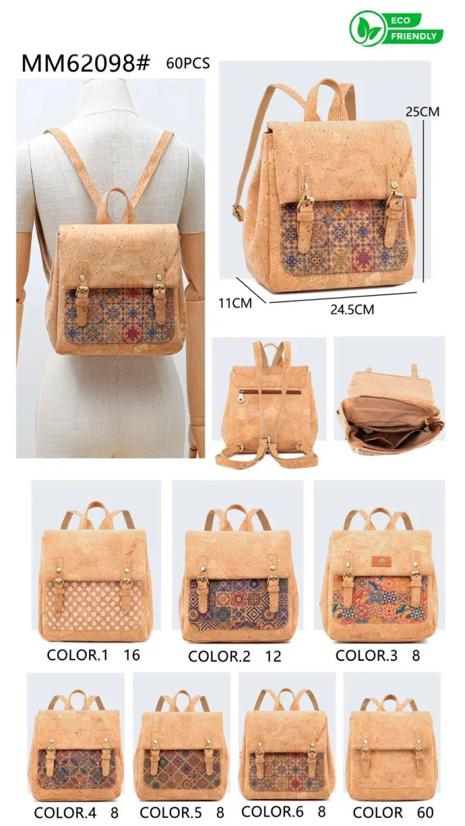 Mochila en Corcho Ecológico con Solapa de 2 Botones y Bolsillo Trasero para Mujer - Imagen 2