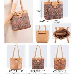 Bolso de Hombro en Corcho Ecológico con Mini Solapa y Bolsillo Trasero para Mujer