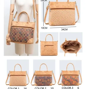 Bolso de Mano en Corcho Ecológico con Bolsillos Exteriores y Tira Bandolera para Mujer