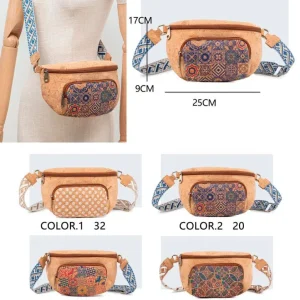 Riñonera de Corcho Ecológico con Bolsillo Frontal y Tira Bandolera de Colores para Mujer