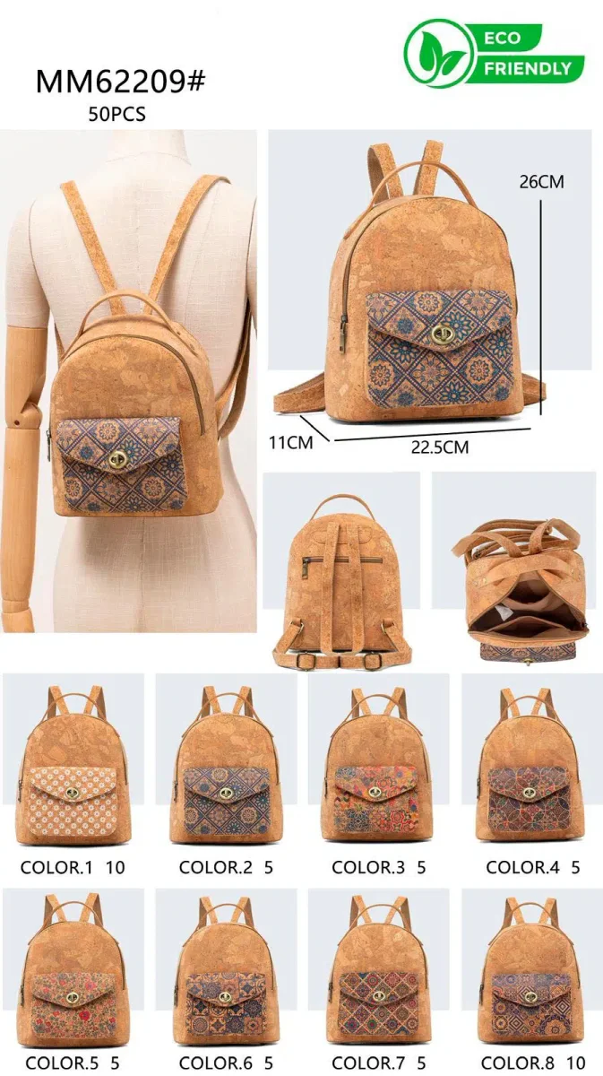 Mochila en Corcho Ecológico para Mujer con Solapa Frontal y Bolsillo Trasero - Imagen 2