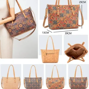 Bolso de Hombro tipo Shopper en Corcho Ecológico para Mujer con Bolsillo Trasero