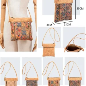 Bolso Bandolera en Corcho Ecológico con 2 Cremalleras Frontales Decorativas para Mujer