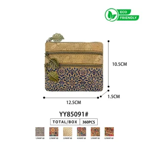 Monedero Corcho Ecológico con 2 Bolsillo Frontales y Hoja Decorativa en Cremallera para Mujer
