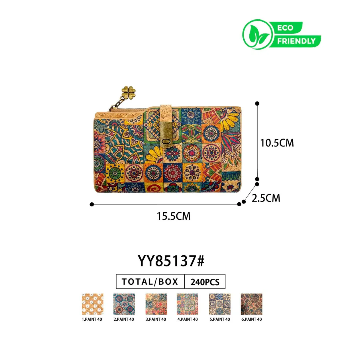 Cartera en Corcho Ecológico con Bonito Diseño, Mini Solapa y Cremallera para Mujer - Imagen 2
