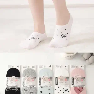 Calcetines Invisibles de Mujer en Algodón con Suela Antideslizante de Silicona y Bonito Diseño