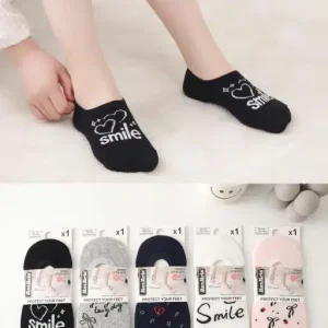 Calcetines Tobilleros en Algodón con Alegre Diseño y Suela Antideslizante de Silicona para Mujer