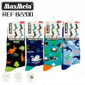 Calcetines Largos Elásticos de Hombre y Mujer en Algodón con Diseño de Animales y Talla Única