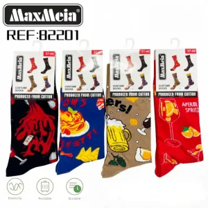 Calcetines Largos Elásticos Unisex en Algodón con Talla Única y Diseño de Bebidas y Comidas