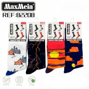Calcetines Largos Elásticos y Cómodos Unisex de Algodón con Diseño Cielo/Paisaje y Talla Única